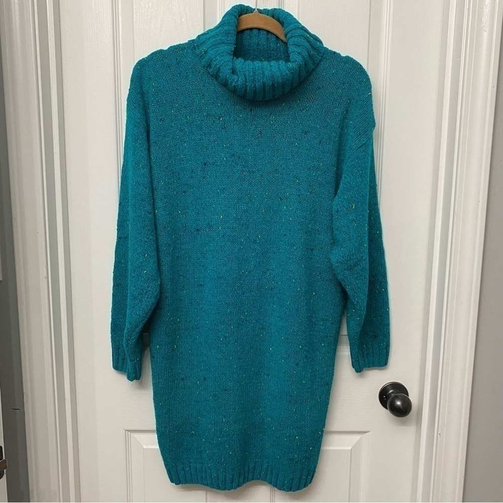 Casual Corner Women’s Vintage Cowl Neck Sweater Dress Blue Teal Size Small